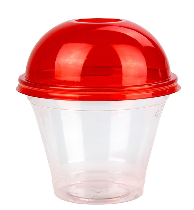 Крышка купольная красная с отверстием d 95 мм, ПЭТ (стак. 110023, 110145)