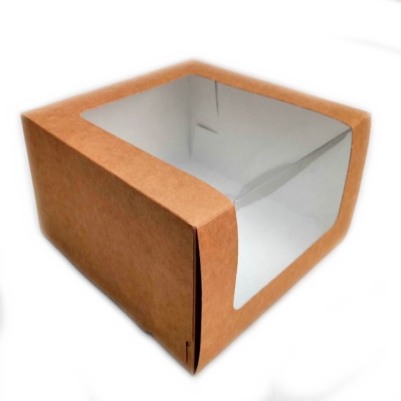 Короб для торта "С окном" 180х180 мм h 100 мм (внешние) крафт, картон