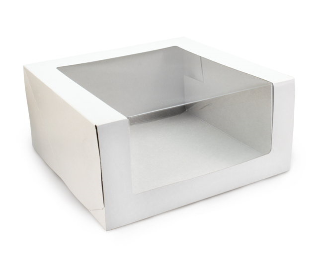 Короб для торта "С окном" 225х225 мм h 110 мм (внешние) белый, картон