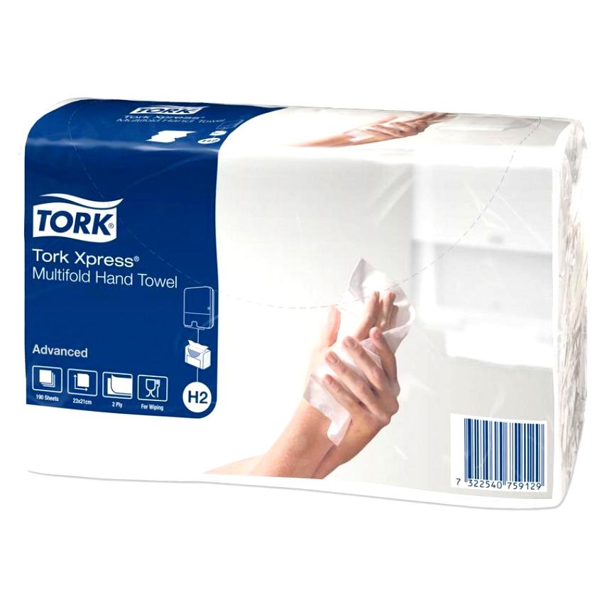 Полотенца бумажные "Tork Multifold Н2" белые 2 слоя 234х213 мм V-сложение