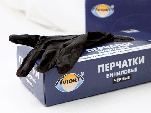 Перчатки винил "Aviora" чёрные размер М 100 шт/уп